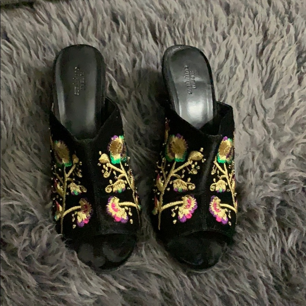 Urban Outfitters black velvet mules; size 8